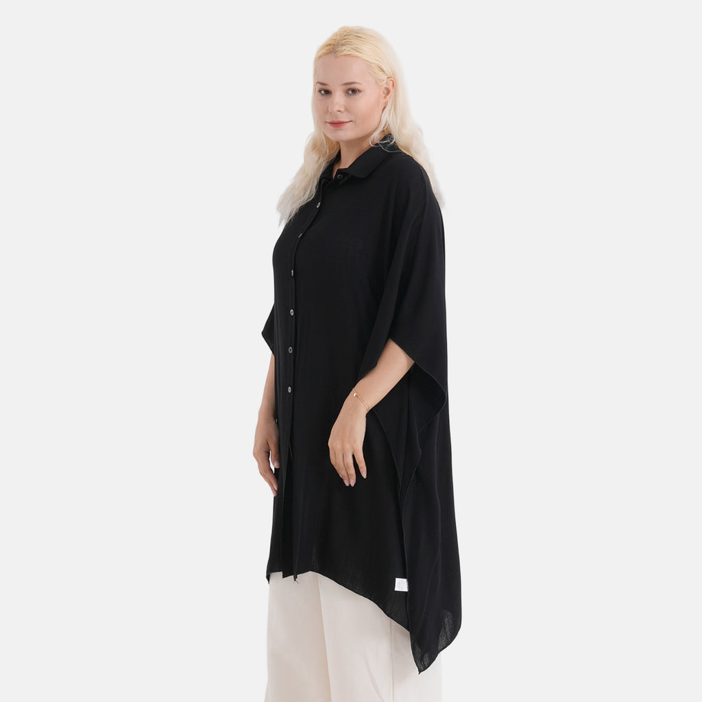 La Marey Kaftan-Style Longline Shirt (One Size) - Black_8416988_3