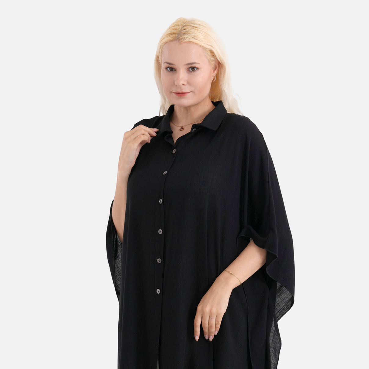 La Marey Kaftan-Style Longline Shirt (One Size) - Black V32520930 6
