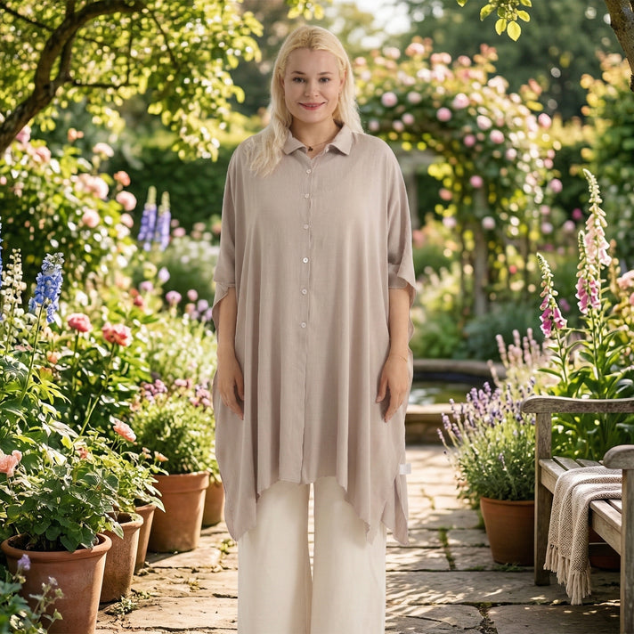 La Marey Kaftan-Style Longline Shirt (One Size) - Beige 8417104 2