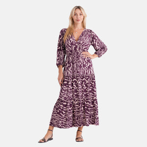 La Marey Viscose Elastic Waist Tiered A-Line Maxi Dress (Size L-XL, 16-22) - White & Gold