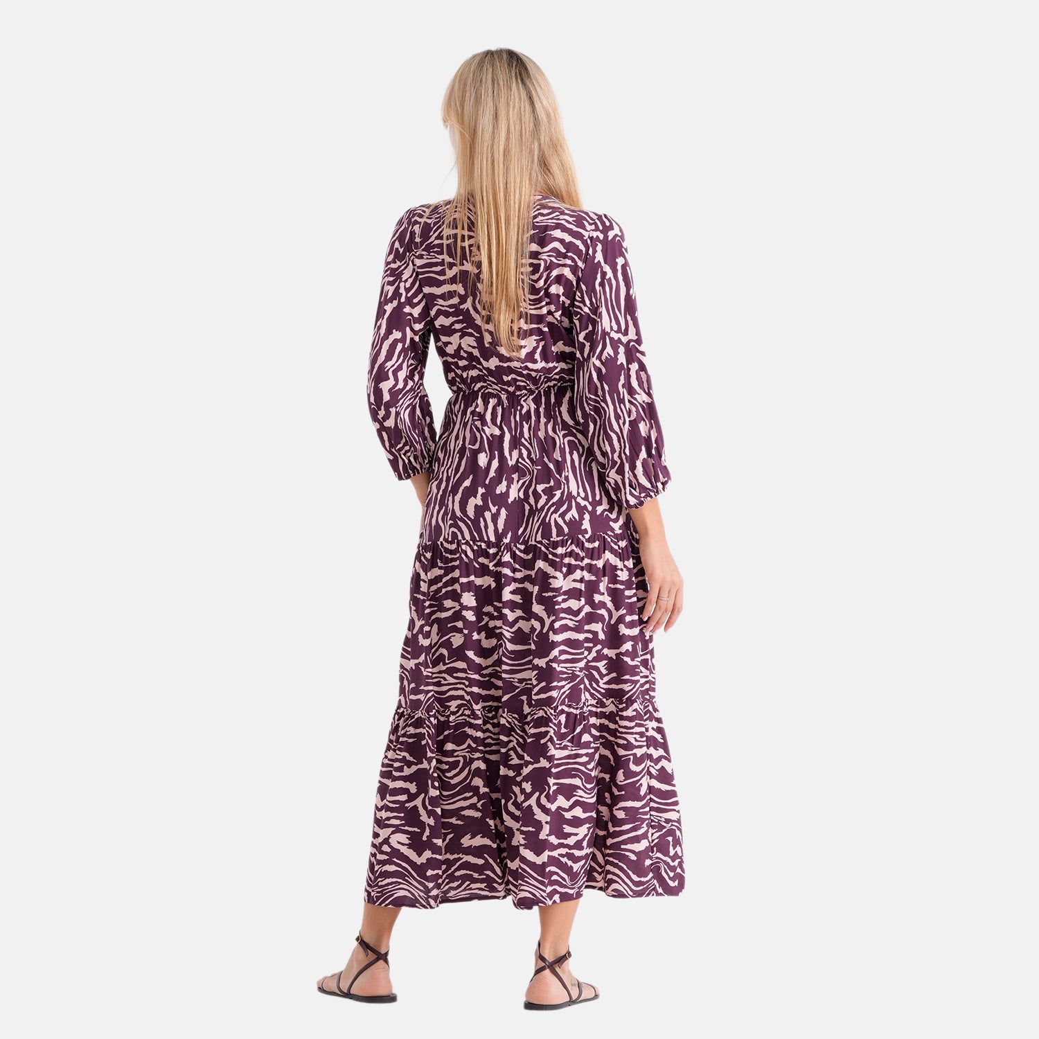La Marey Viscose Elastic Waist Tiered A-Line Maxi Dress (Size S/M, 8-14) - Peach and Purple 8417106 3