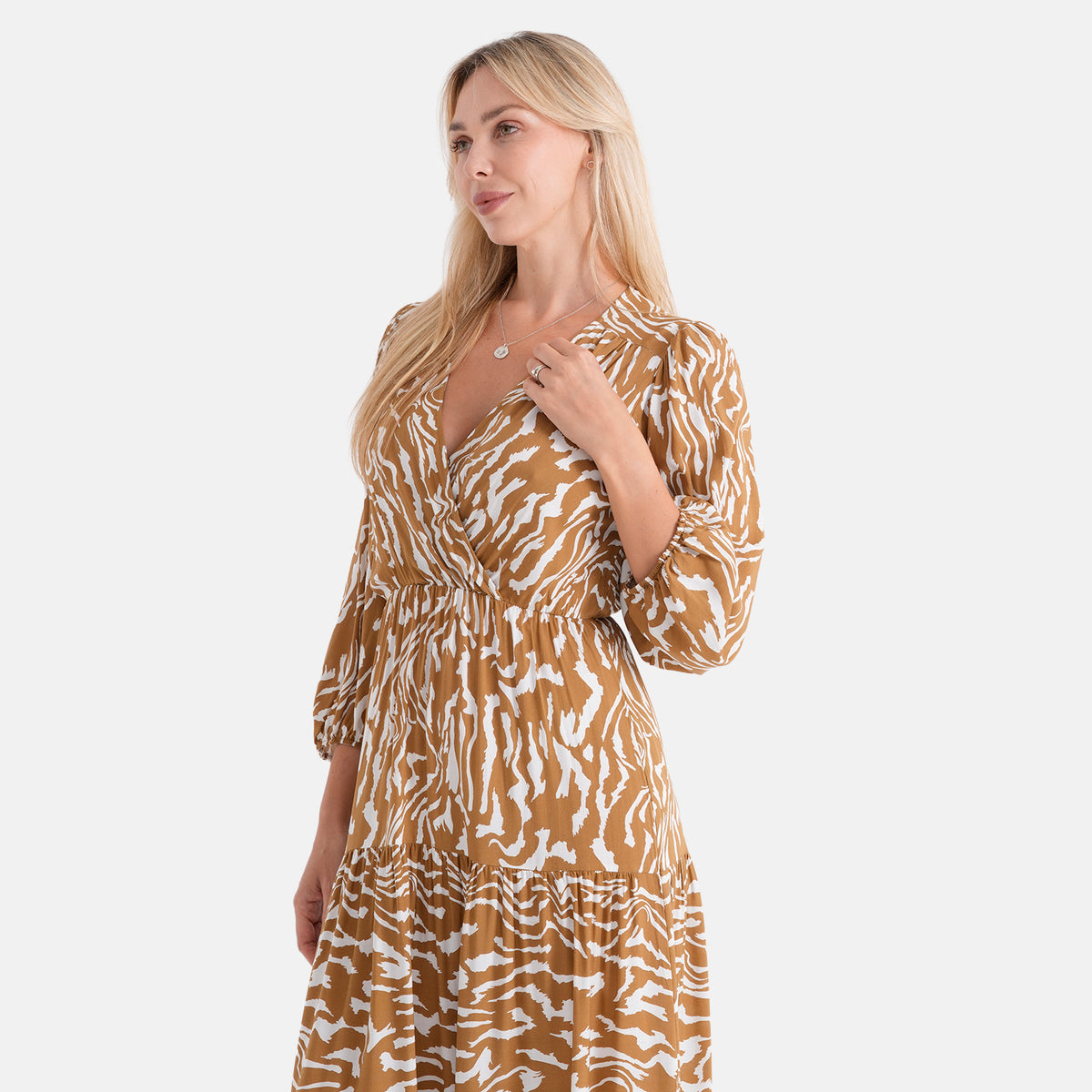 La Marey Viscose Elastic Waist Tiered A-Line Maxi Dress (Size L/XL, 16-22) - White &amp; Gold V32614241 5