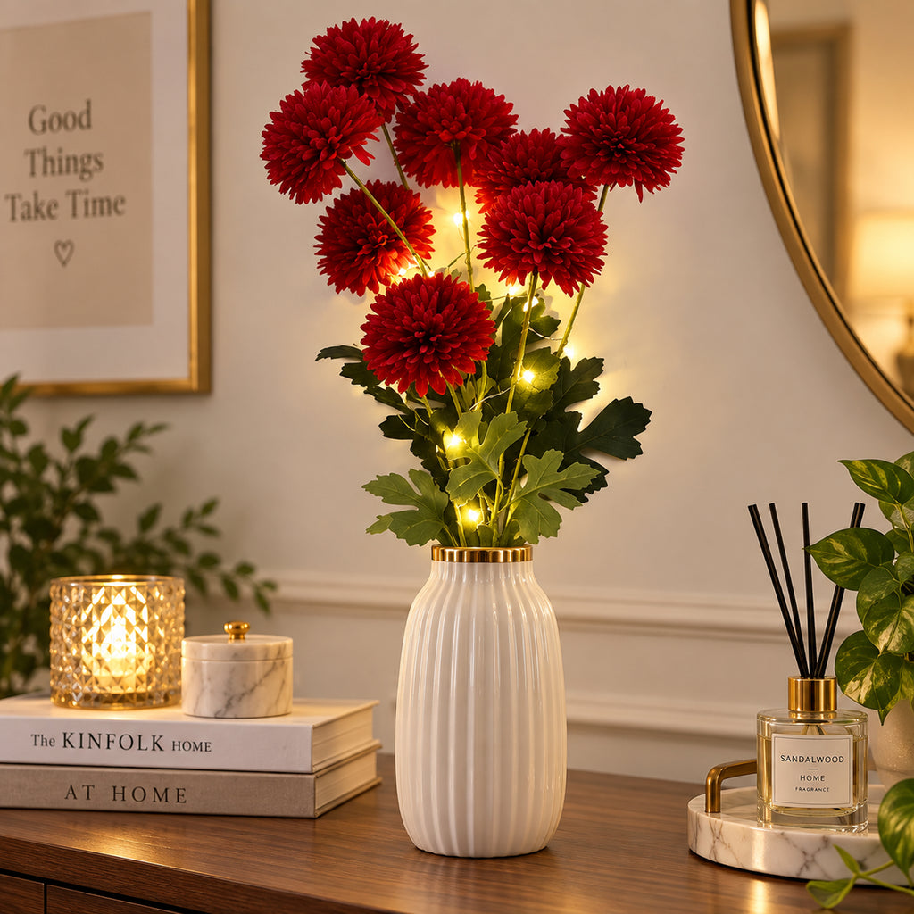 Set of 2 - Faux Flower Branches with LED Lights (50-60cm) - Red_8417818