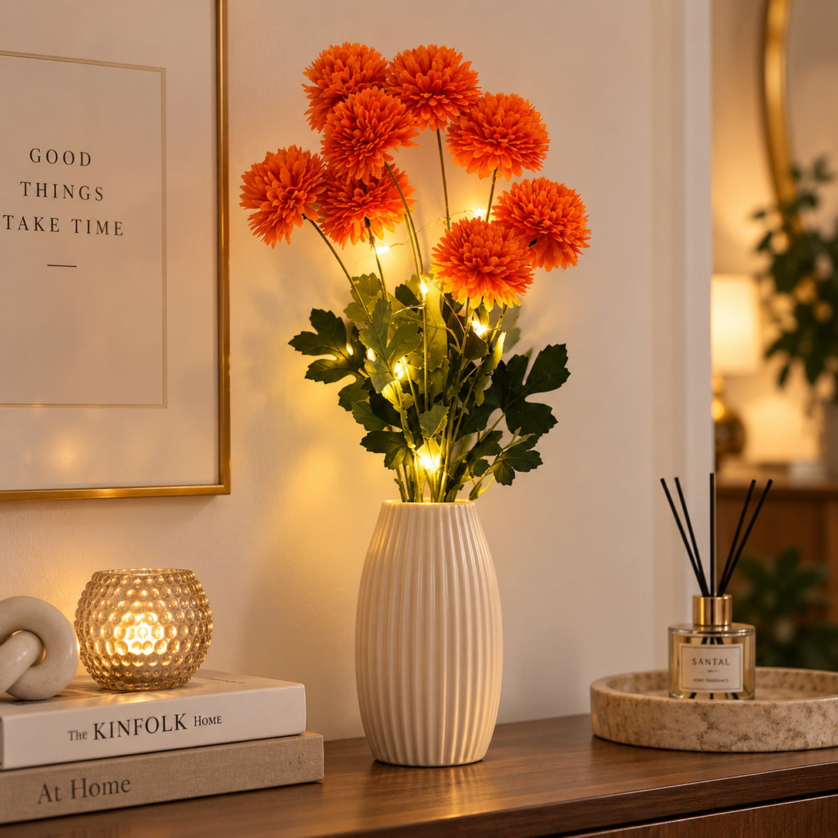 Set of 2 - Faux Flower Branches with LED Lights (50-60cm) - Orange V32582215 0