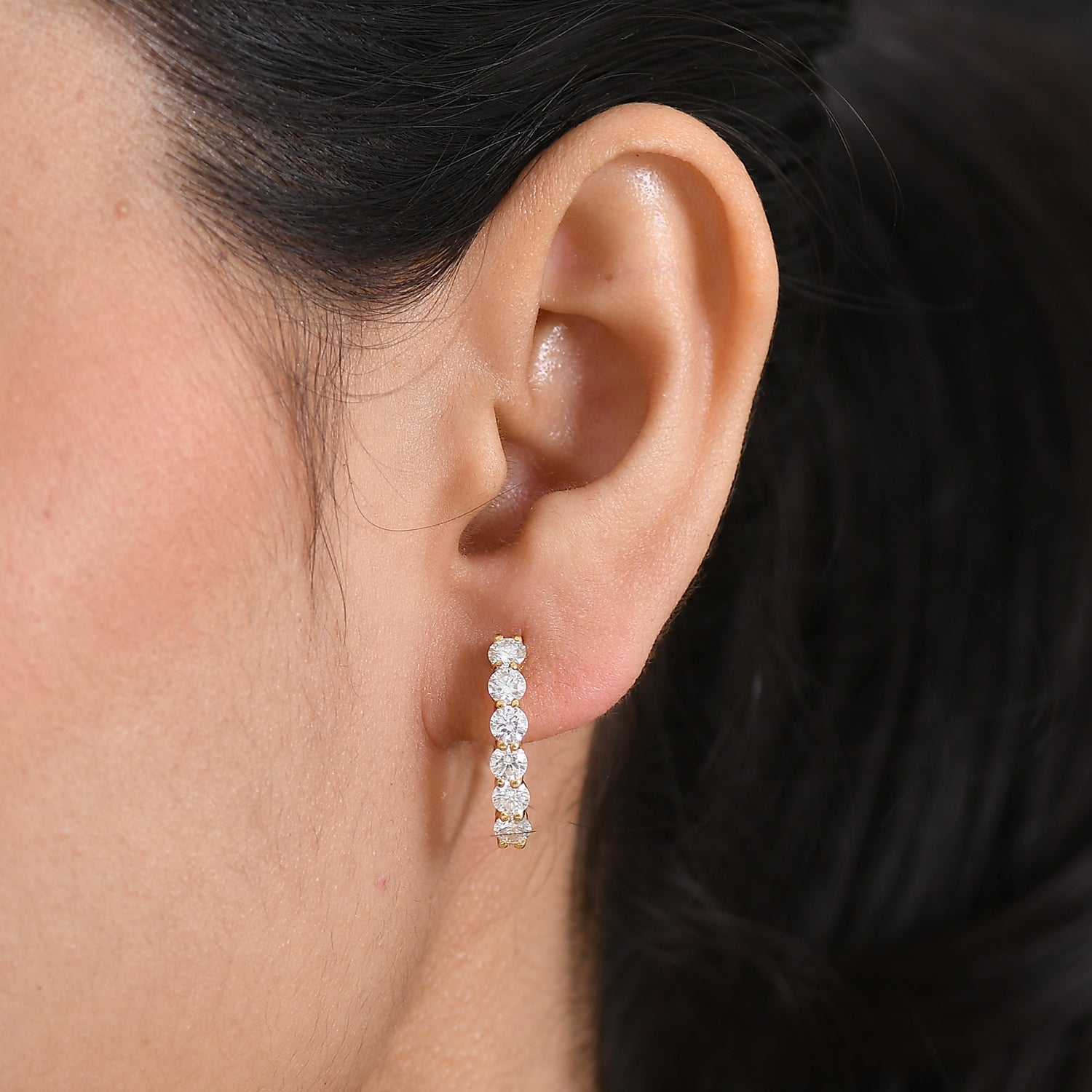 D'Joy Moissanite Hoop Earrings with Clasp in Yellow Gold Plated Sterling Silver 1.90 Ct. V32539808 2