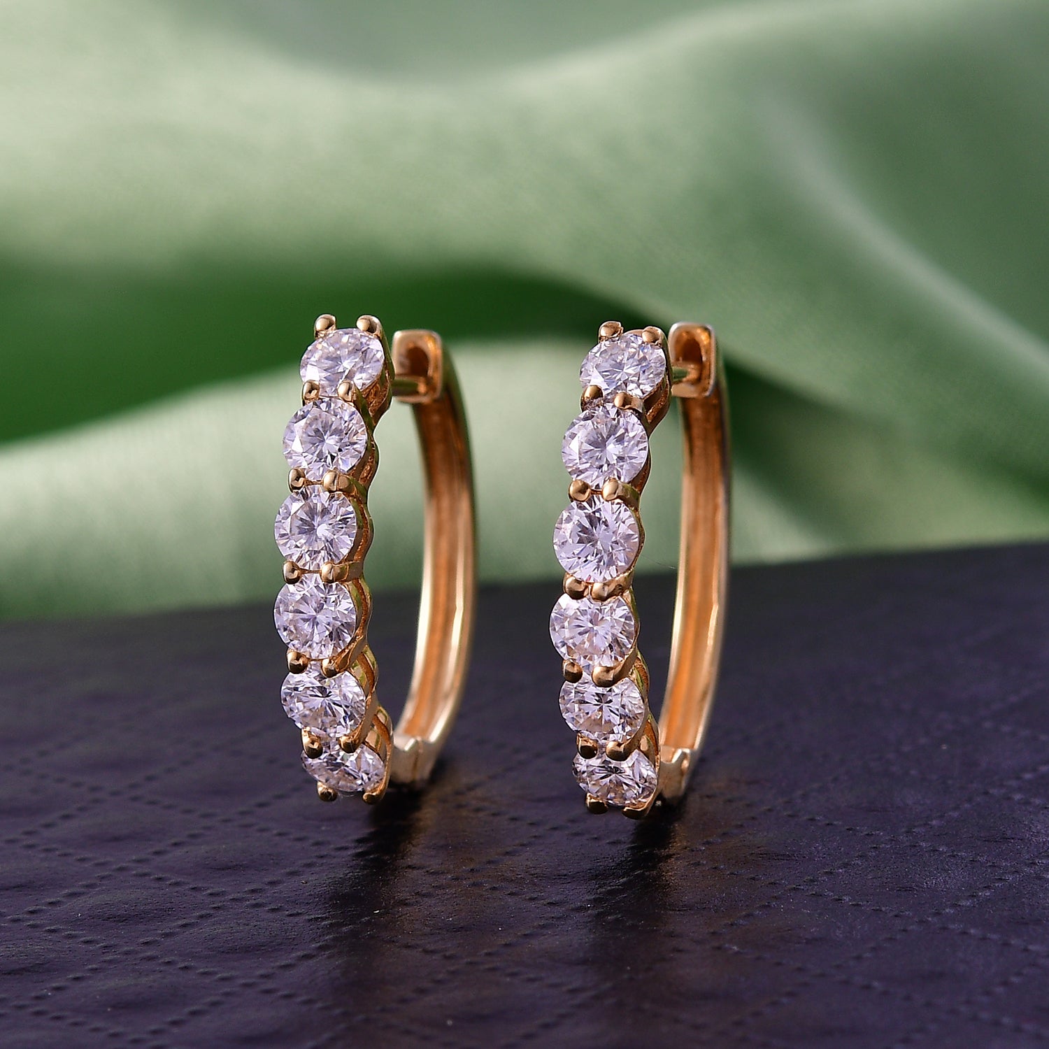 D'Joy Moissanite Hoop Earrings with Clasp in Yellow Gold Plated Sterling Silver 1.90 Ct. V32539808 3