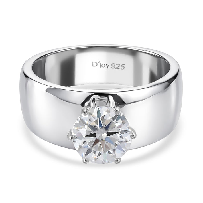 D'Joy 1.2 Ct. Moissanite Band Solitaire Ring in Rhodium Overlay Sterling Silver 8418467 1