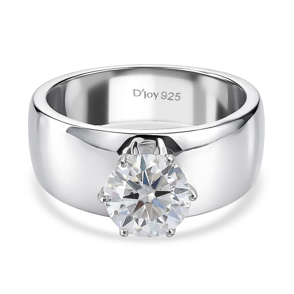 D'Joy - Moissanite Solitaire Band Ring in Rhodium Overlay Sterling Silver 1.20 Ct._8418468