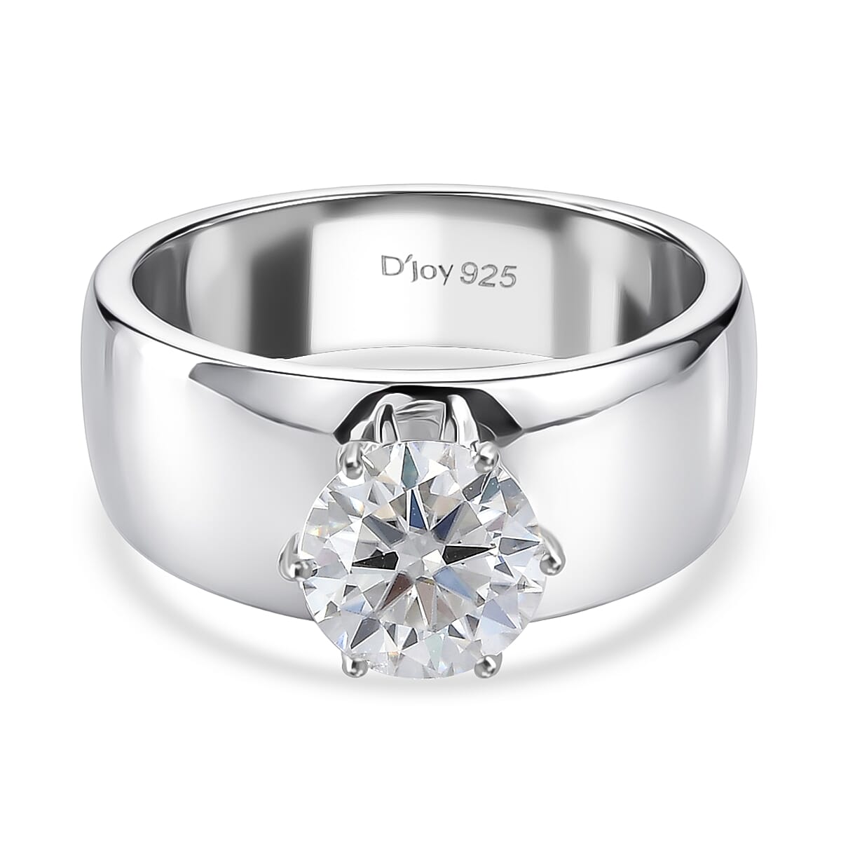 D'Joy 1.2 Ct. Moissanite Band Solitaire Ring in Rhodium Overlay Sterling Silver V32551537 0