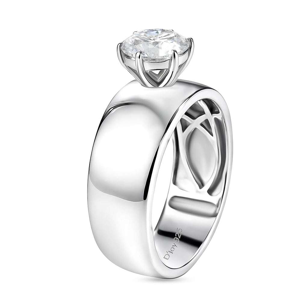 D'Joy - Moissanite Solitaire Band Ring in Rhodium Overlay Sterling Silver 1.20 Ct._8418468_3
