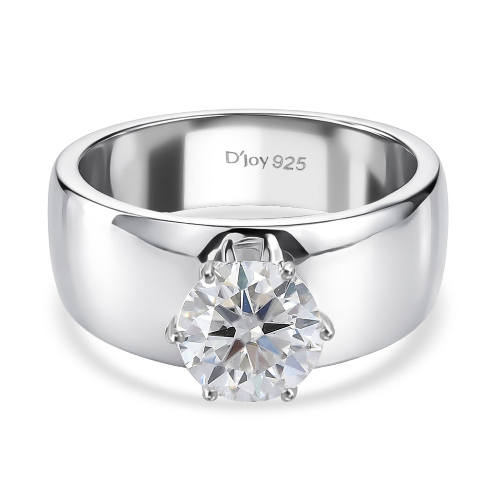 D'Joy - Moissanite Solitaire Band Ring in Rhodium Overlay Sterling Silver 1.20 Ct._8418469