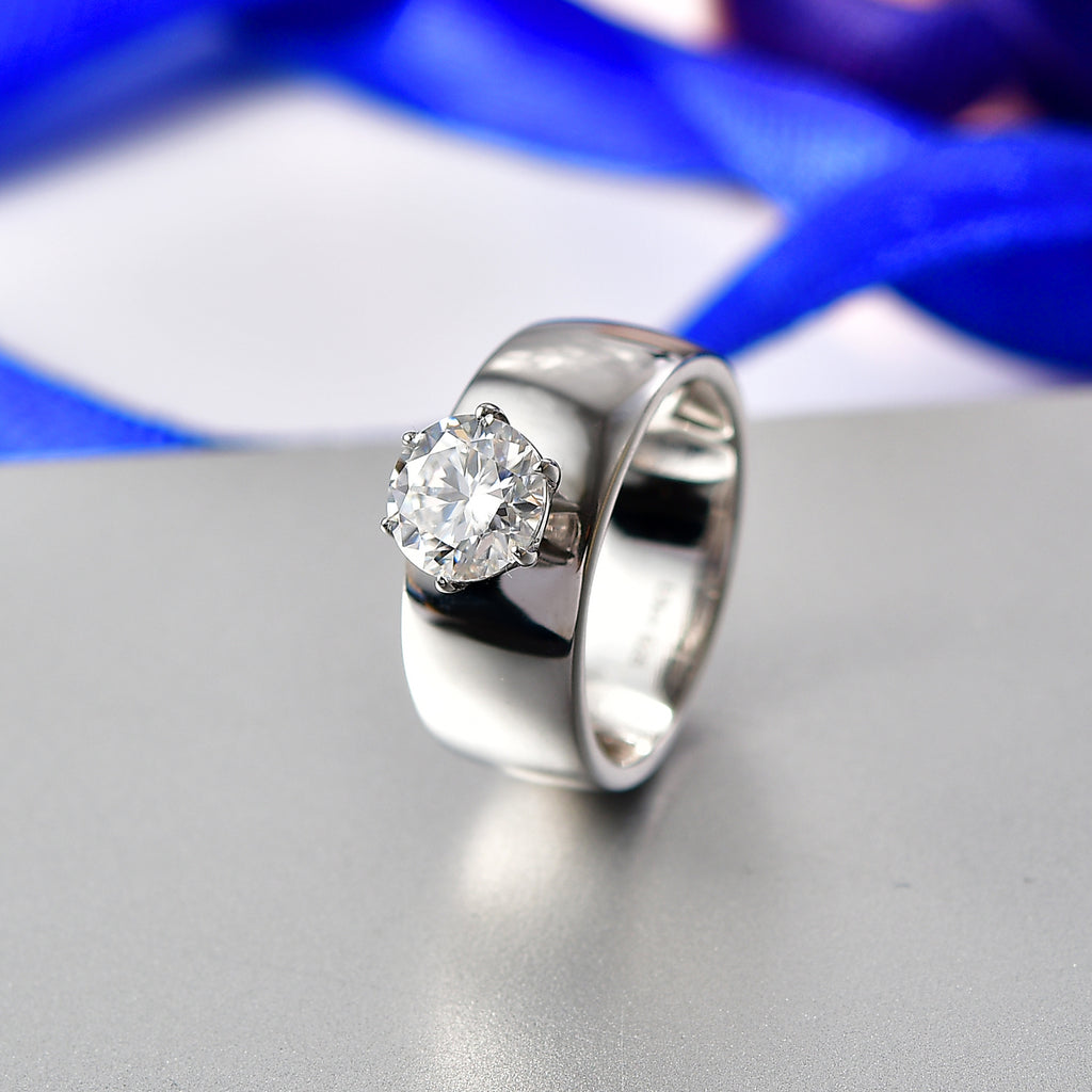 D'Joy - Moissanite Solitaire Band Ring in Rhodium Overlay Sterling Silver 1.20 Ct._8418469_1