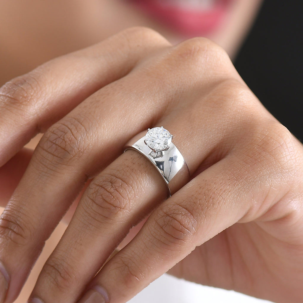 D'Joy - Moissanite Solitaire Band Ring in Rhodium Overlay Sterling Silver 1.20 Ct._8418469_2