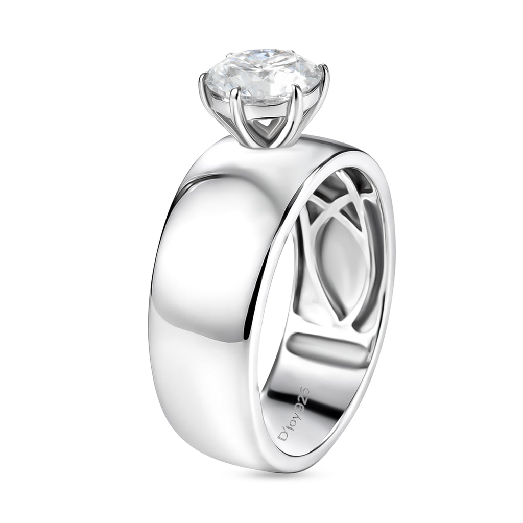 D'Joy - Moissanite Solitaire Band Ring in Rhodium Overlay Sterling Silver 1.20 Ct._8418469_3