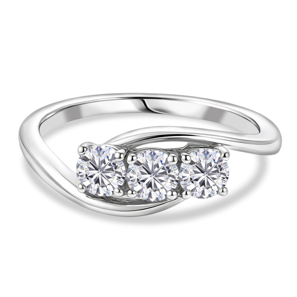 D'Joy Moissanite Trilogy Bypass Round Ring in Platinum Overlay Sterling Silver_8418522