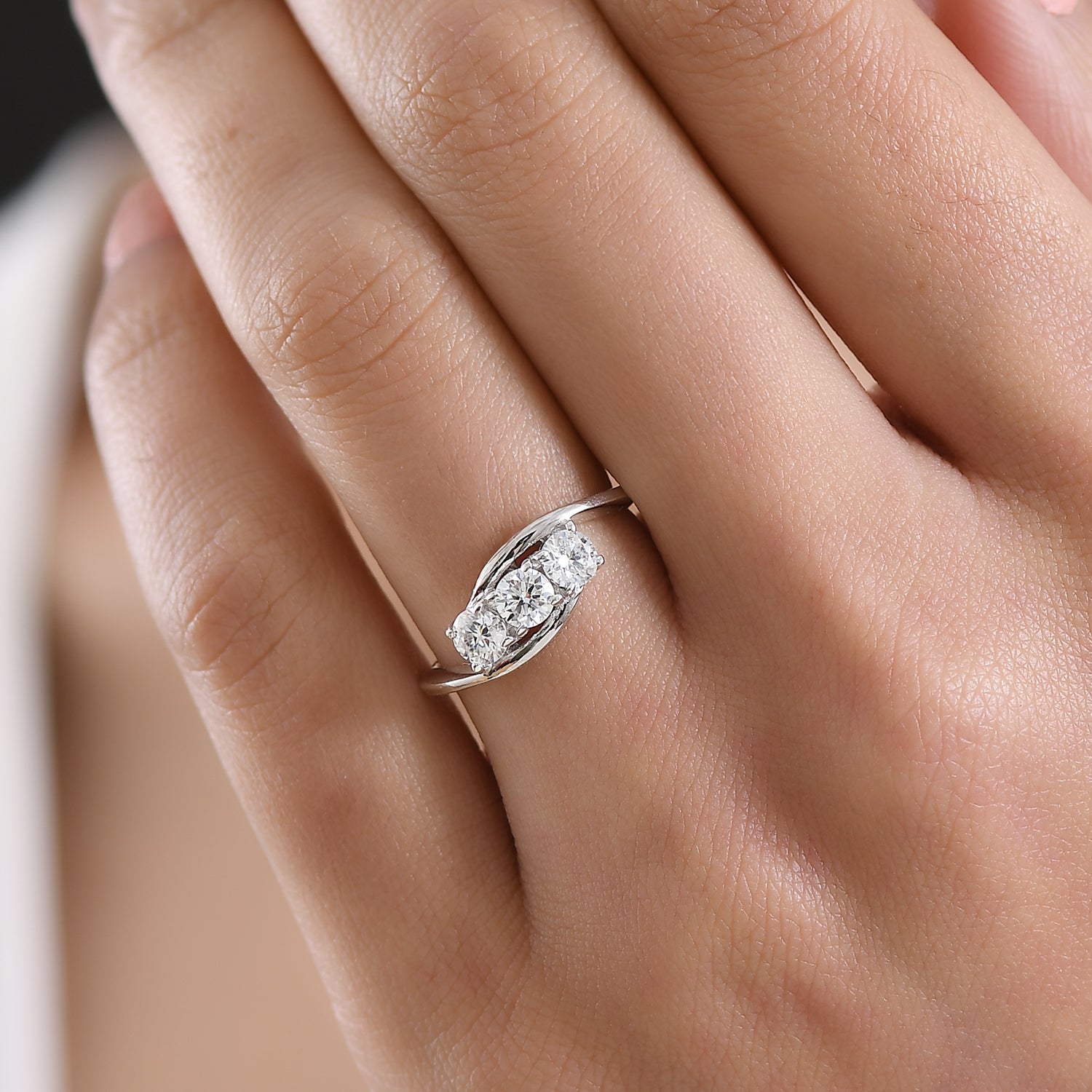 D'Joy Moissanite Trilogy Bypass Round Ring in Platinum Overlay Sterling Silver 8418522 3