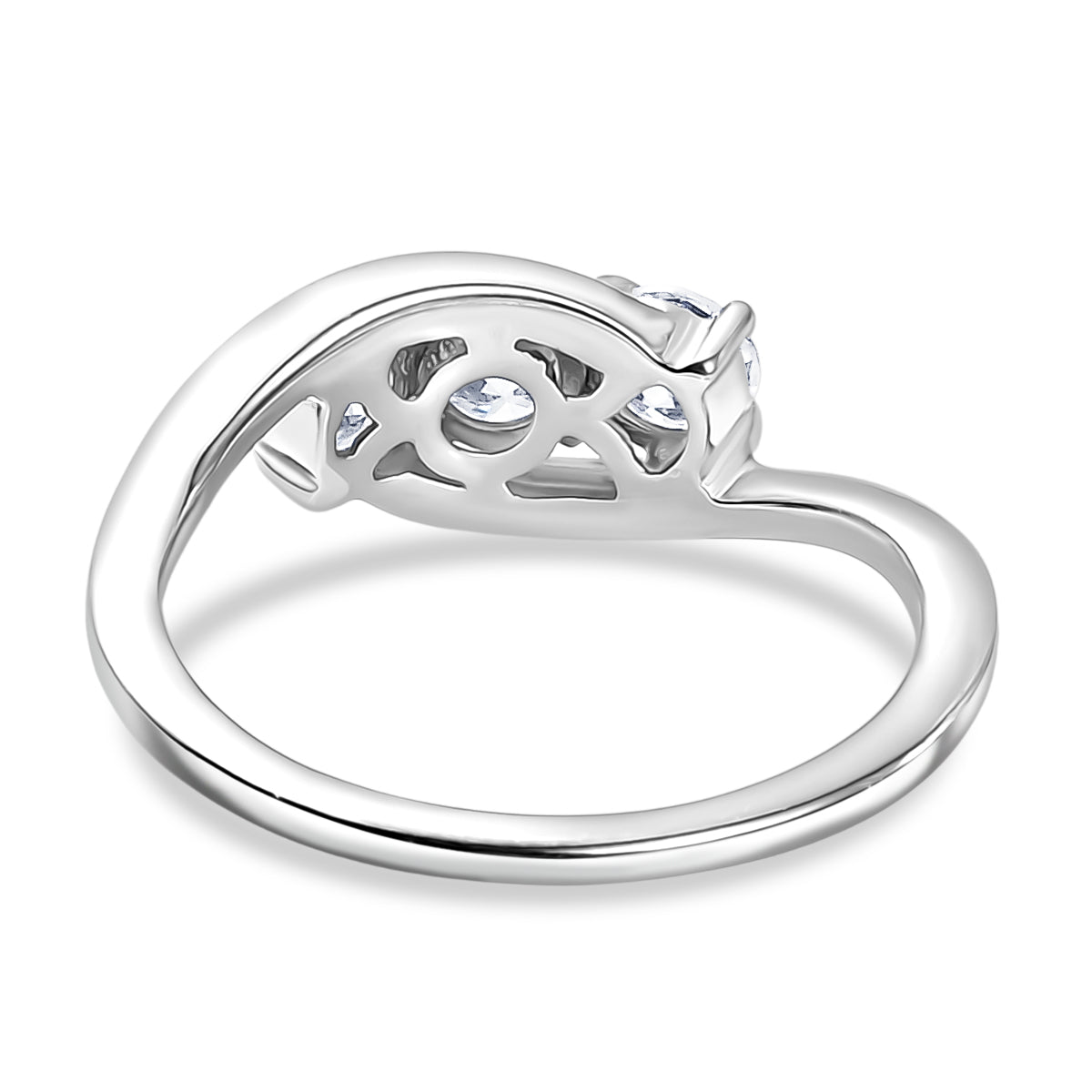 D'Joy Moissanite Trilogy Bypass Round Ring in Platinum Overlay Sterling Silver 8418522 5