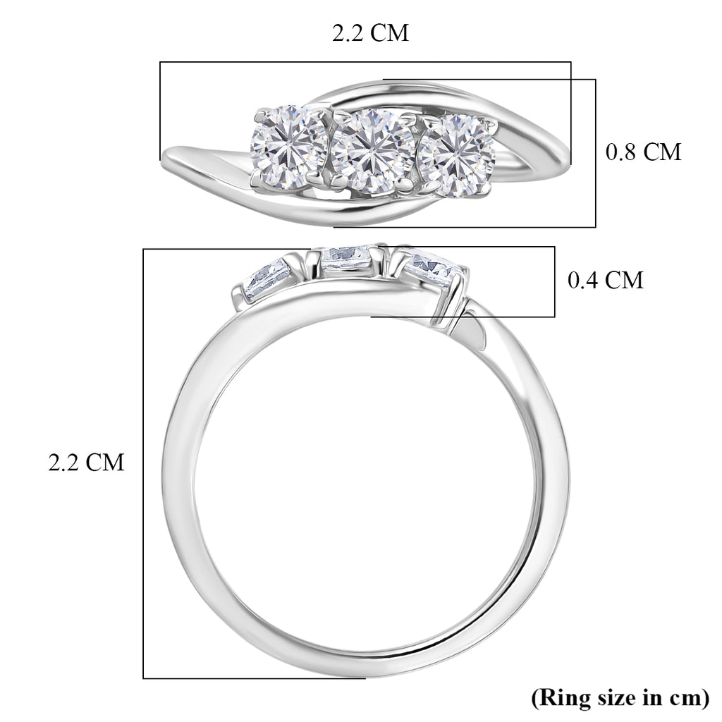 D'Joy Moissanite Trilogy Bypass Round Ring in Platinum Overlay Sterling Silver_8418522_5