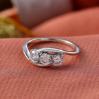 D'Joy Moissanite Trilogy Bypass Round Ring in Platinum Overlay Sterling Silver