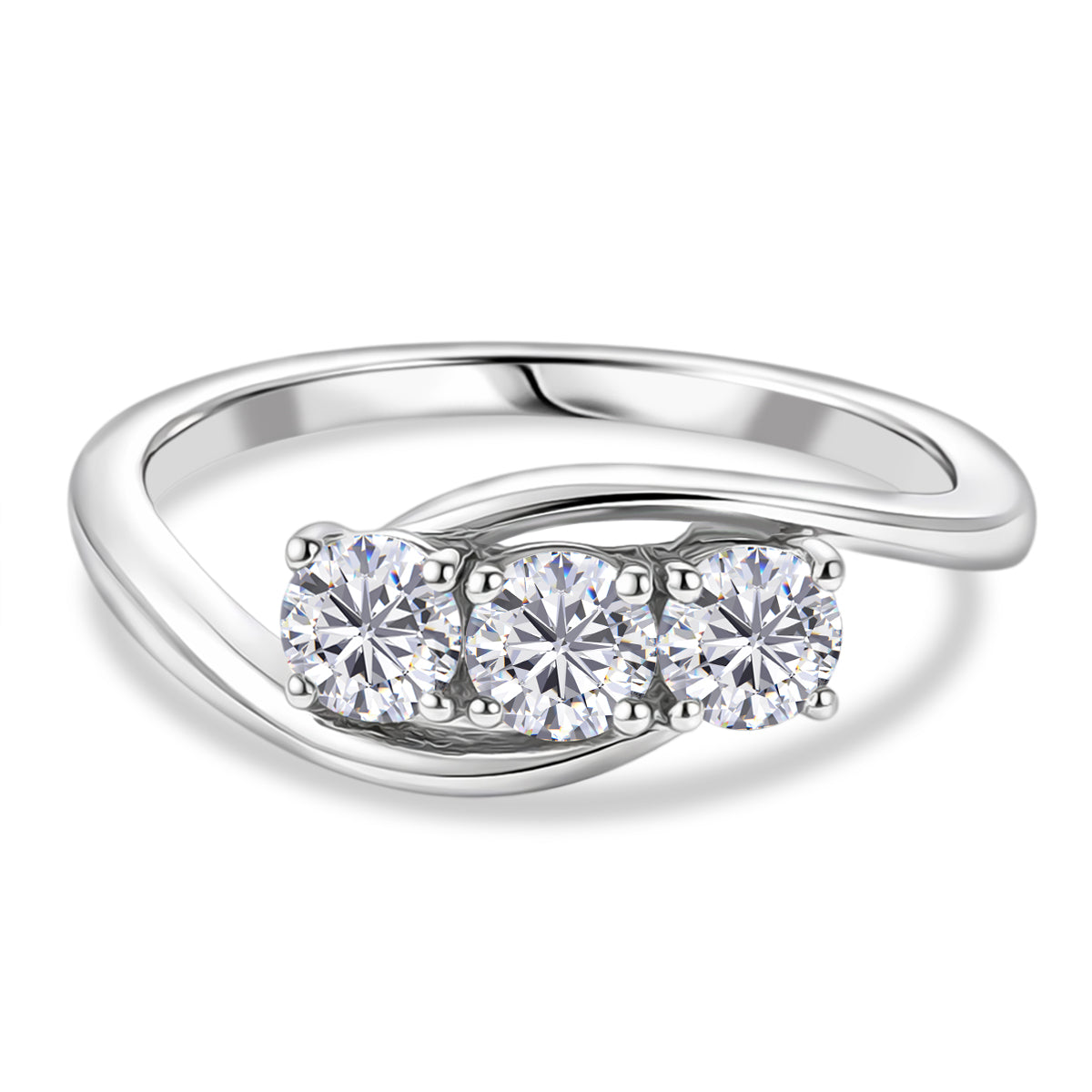 D'Joy Moissanite Trilogy Bypass Round Ring in Platinum Overlay Sterling Silver V32347096 0