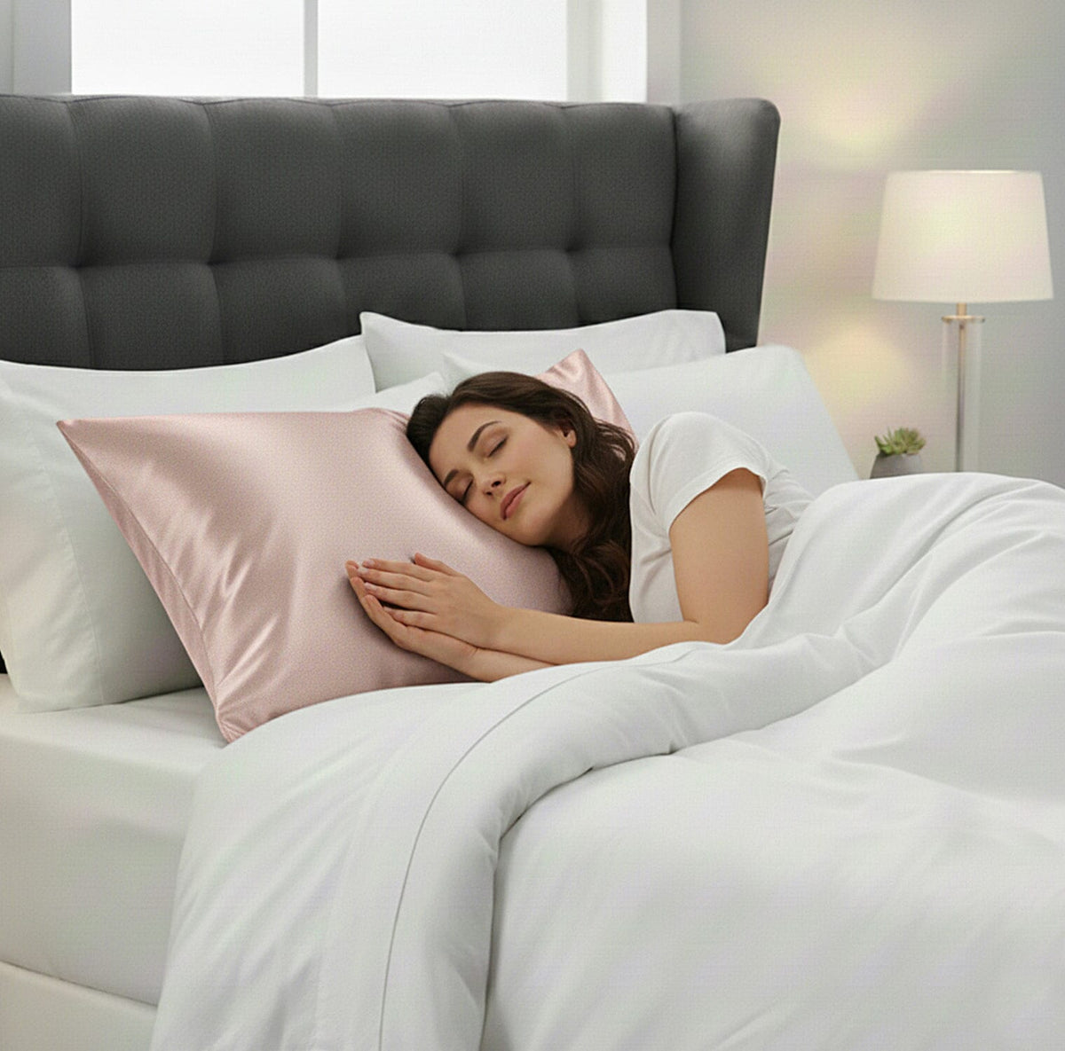 LA Marey Signature 100% Mulberry Silk Pillow Case with Button (Size 75x50 cm) - Beige V32513955 4