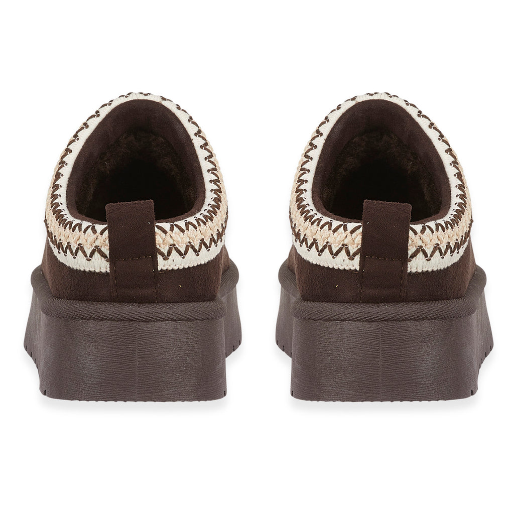 Pandora Platform Embroidered Trim Mule Slippers (Size 4) - Chocolate_8419328_2
