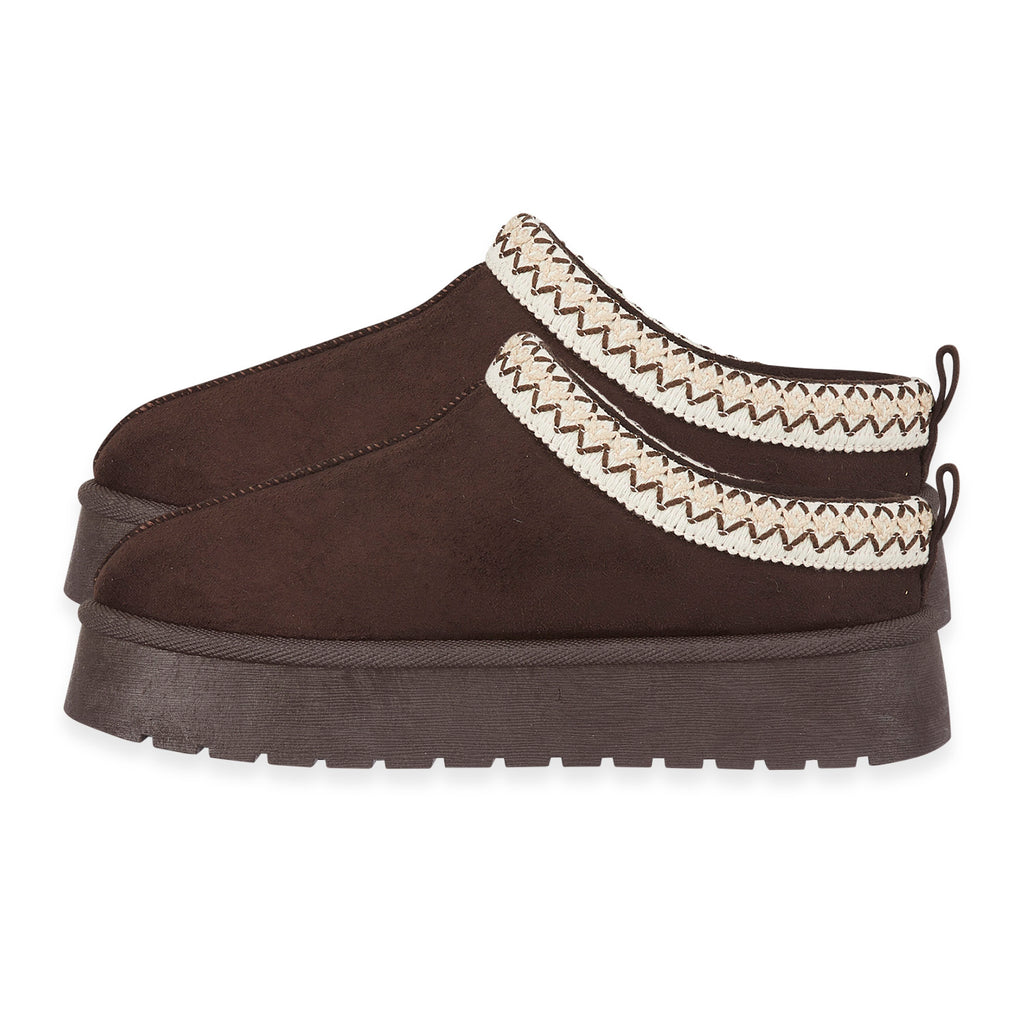 Pandora Platform Embroidered Trim Mule Slippers (Size 6) - Chocolate_8419330_1