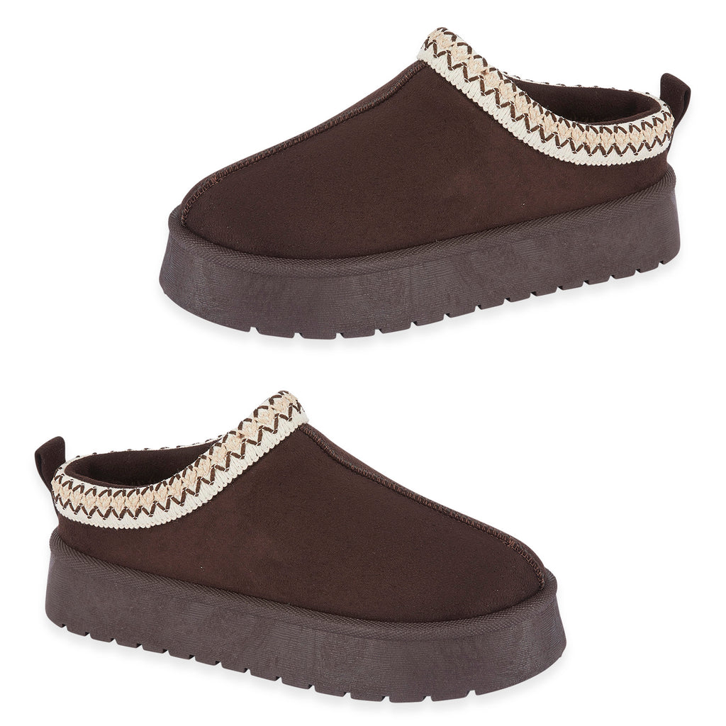 Pandora Platform Embroidered Trim Mule Slippers (Size 7) - Chocolate_8419331