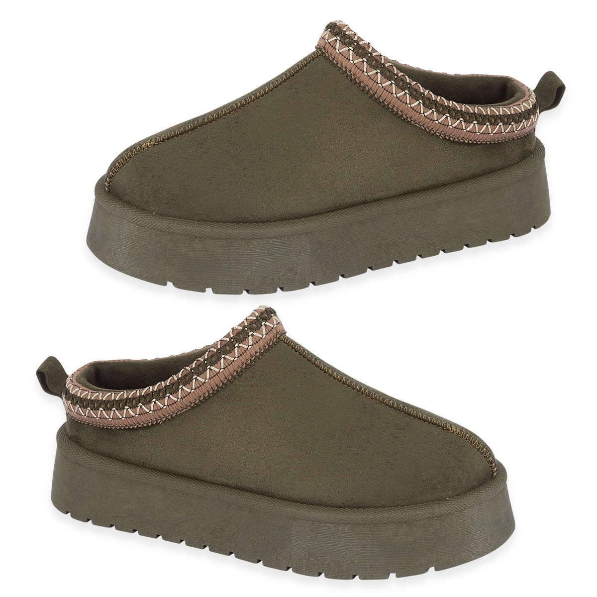 Pandora Platform Embroidered Trim Mule Slippers (Size 4) - Olive V32521109 0