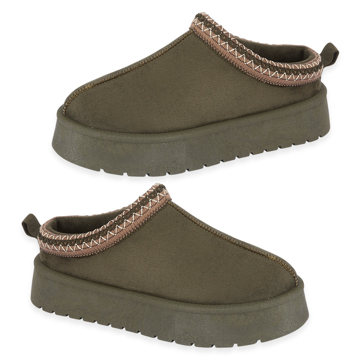 Pandora Platform Embroidered Trim Mule Slippers (Size 5) - Olive V32492512 0