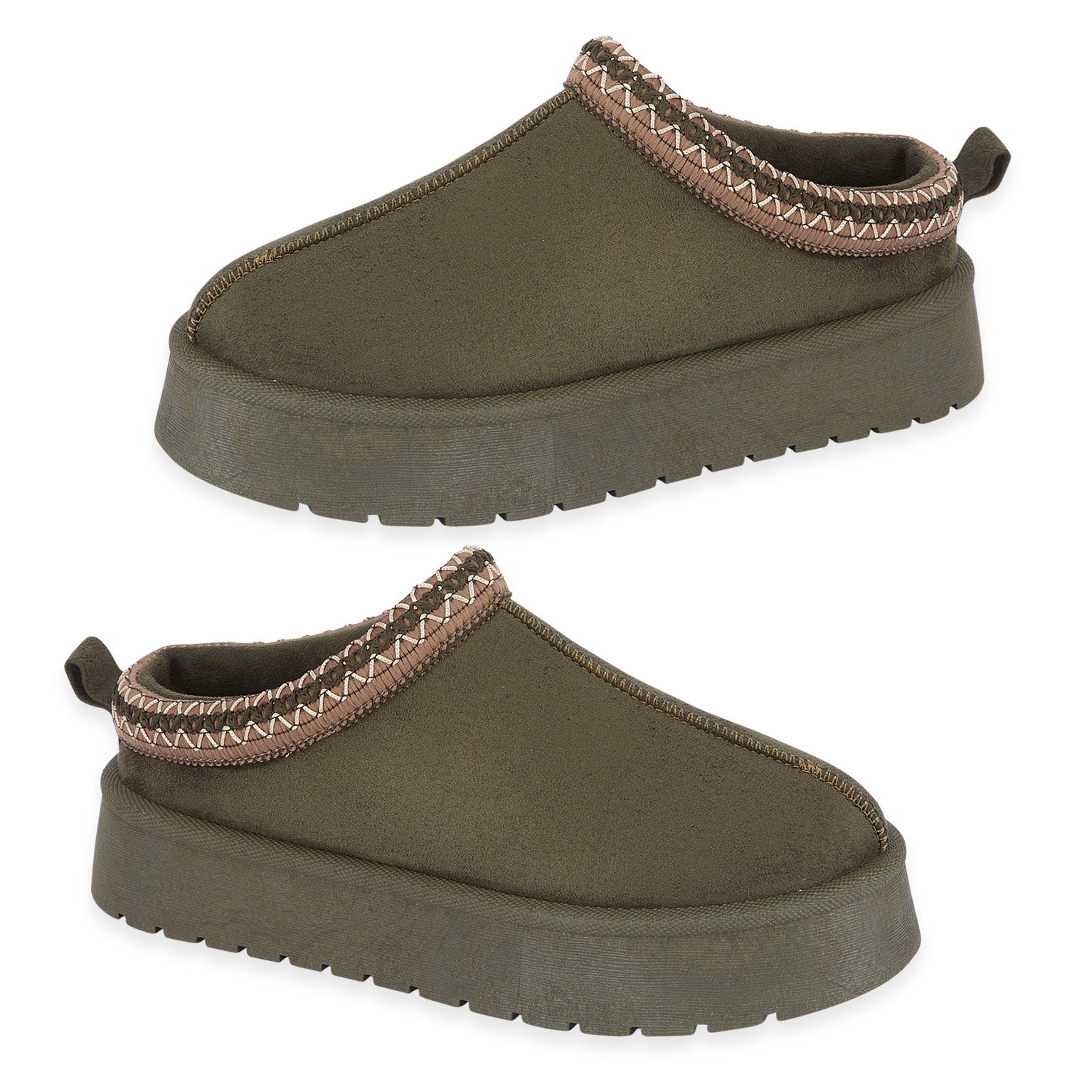 Pandora Platform Embroidered Trim Mule Slippers (Size 5) - Olive V32492512 0