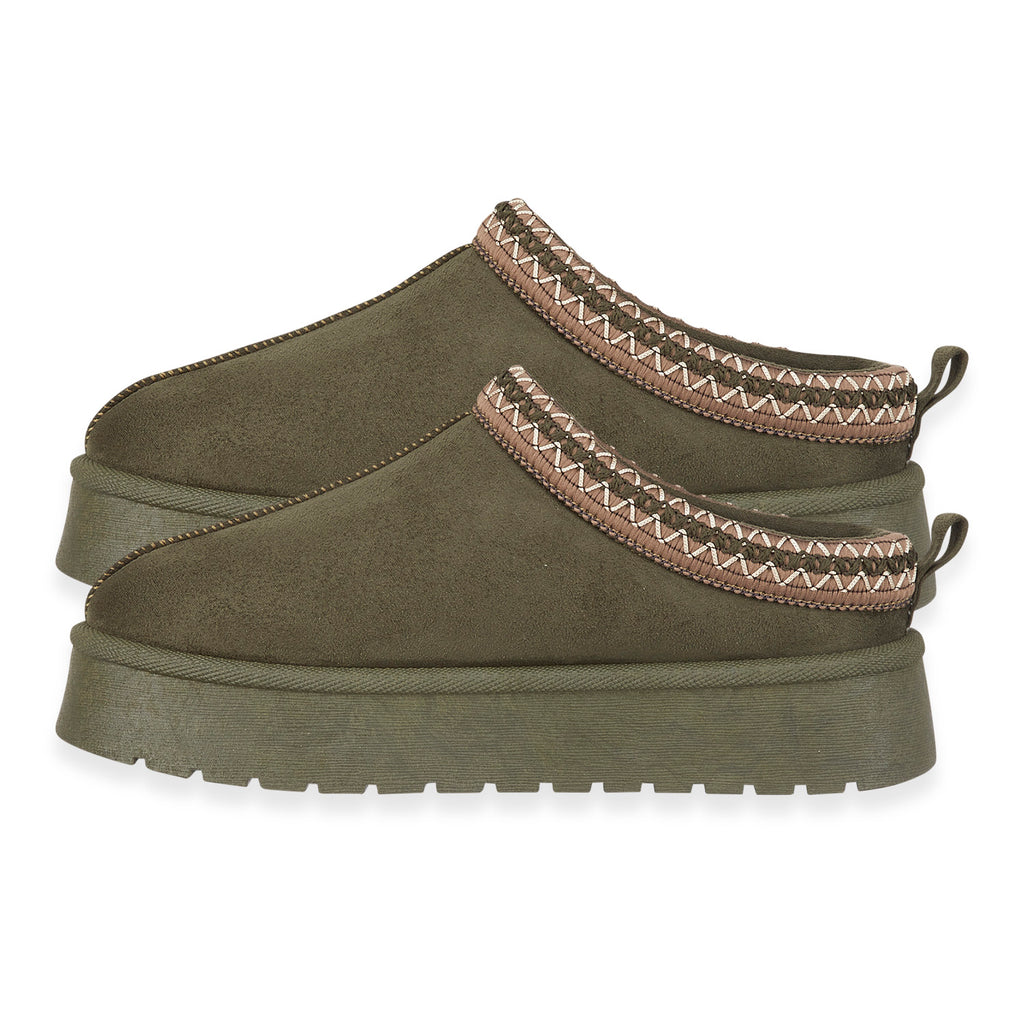 Pandora Platform Embroidered Trim Mule Slippers (Size 5) - Olive_8419334_1
