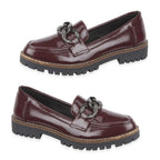 Adeline Chain Detail Chunky Cleated Sole Slip-On Trendy Loafers (Size 5) - Burgundy Crinkle_8419369