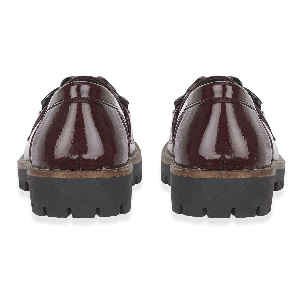 Adeline Chain Detail Chunky Cleated Sole Slip-On Trendy Loafers (Size 5) - Burgundy Crinkle_8419369_2