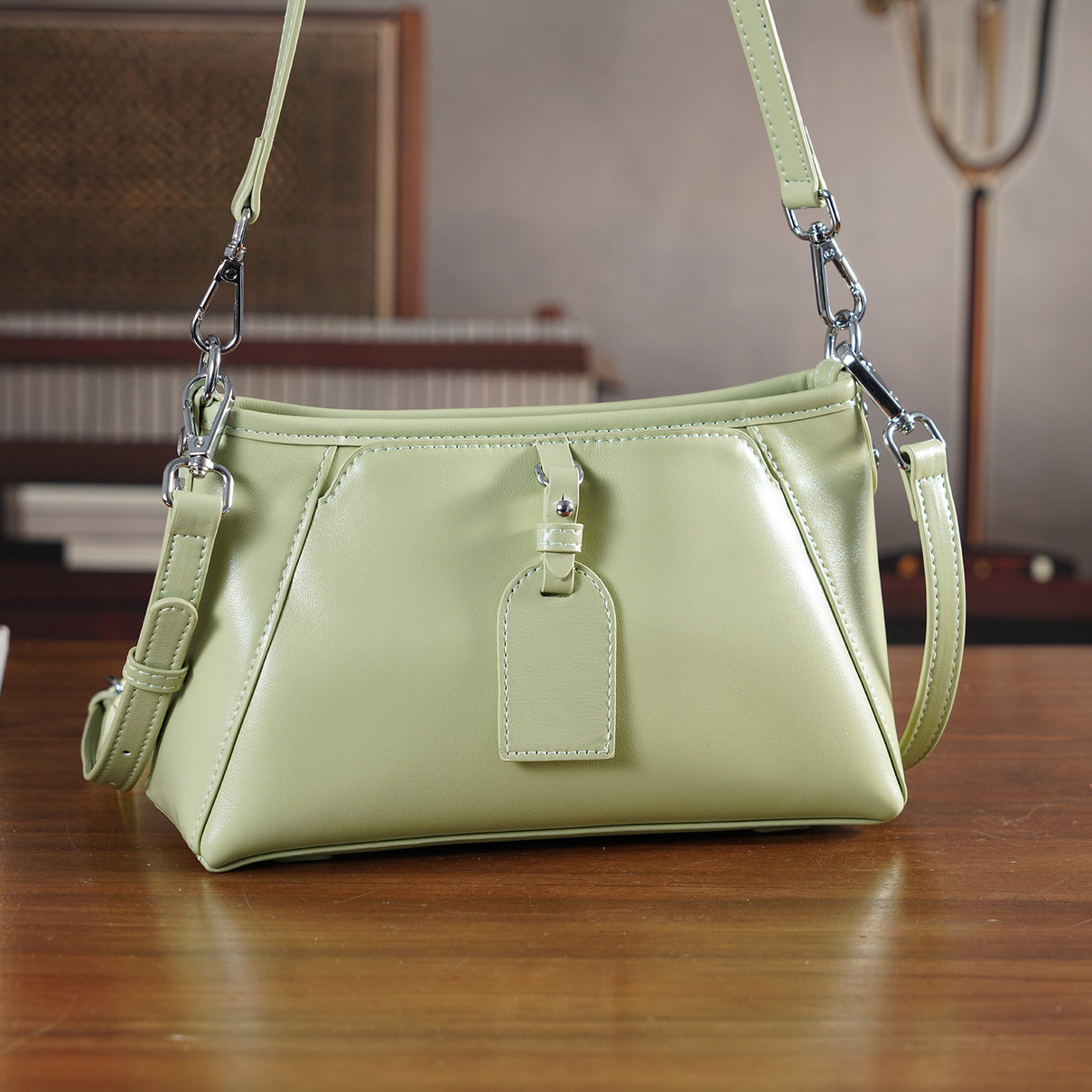Limited Edition Designer Inspired - Premium Leather Shoulder Bag with Dual Interchangeable Straps - Light Green V32515882 2