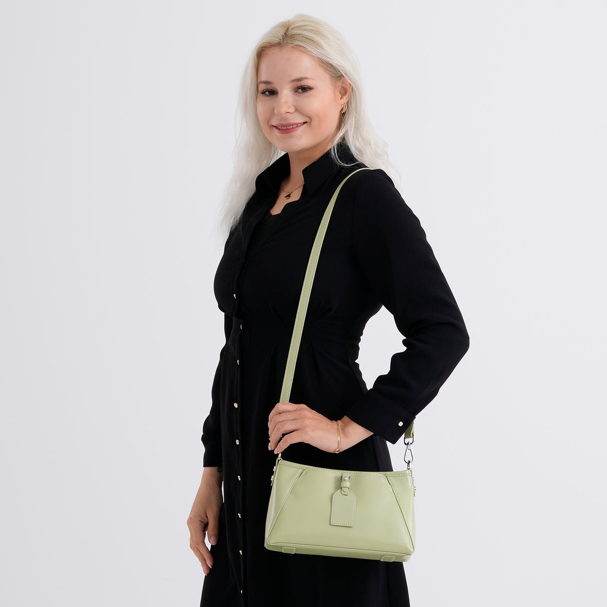 Limited Edition Designer Inspired - Premium Leather Shoulder Bag with Dual Interchangeable Straps - Light Green V32515882 3