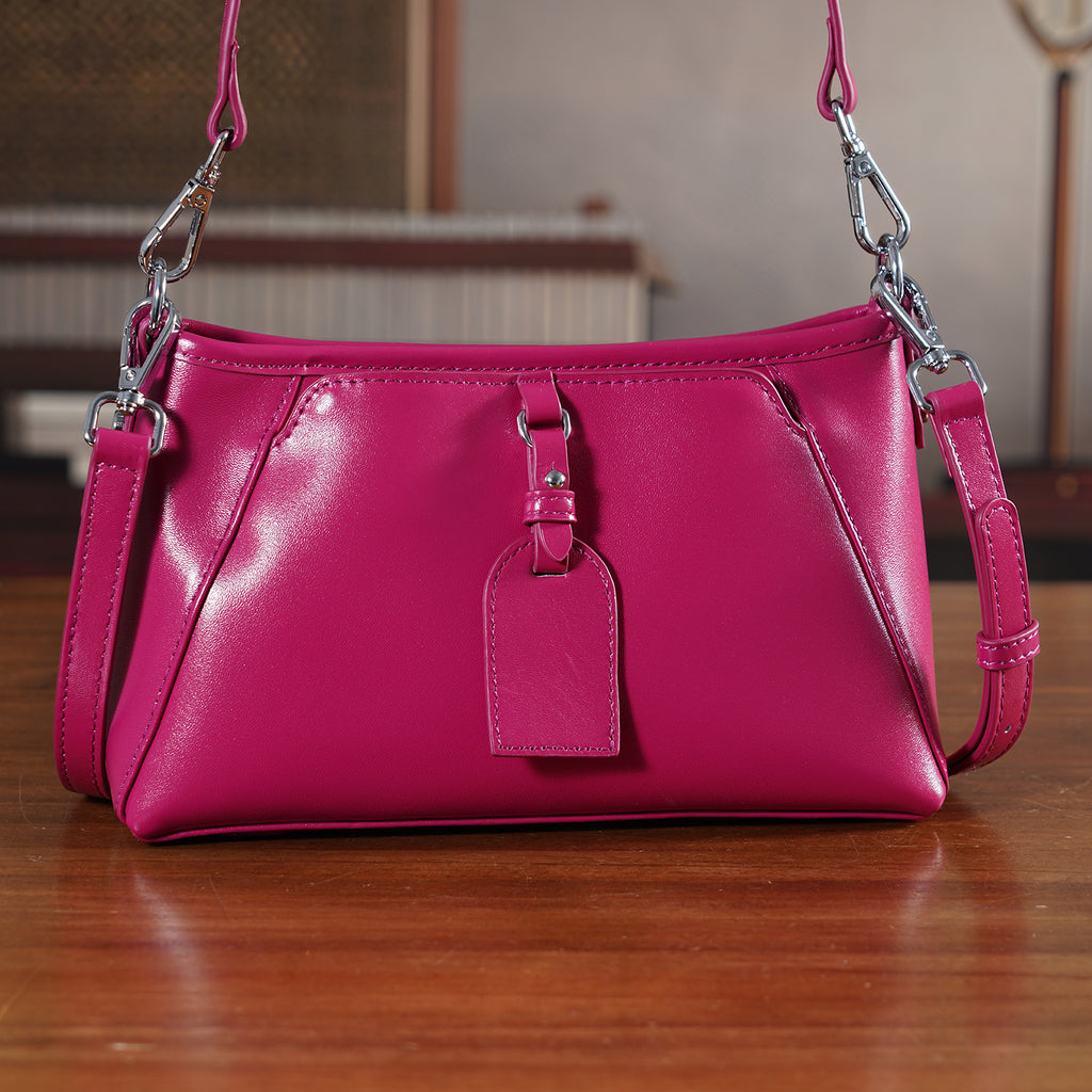 Limited Edition Designer Inspired - Premium Leather Shoulder Bag with Dual Interchangeable Straps - Fuchsia_8419391_1