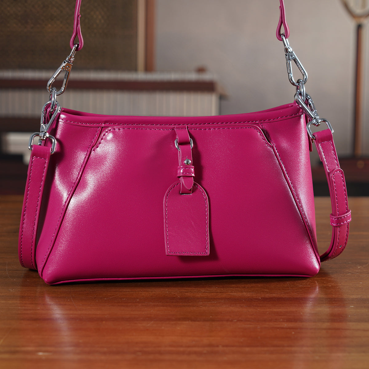 Limited Edition Designer Inspired - Premium Leather Shoulder Bag with Dual Interchangeable Straps - Fuchsia 8419391 2