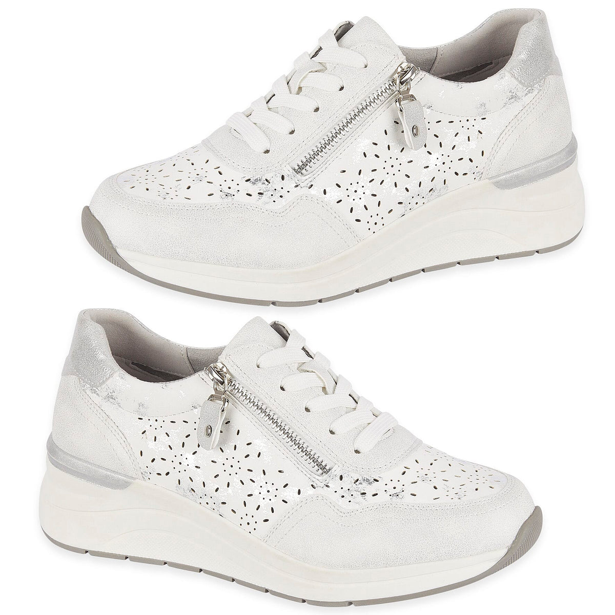 Shoreditch Womens Metallic Wedge Lace Up Sneakers With Side Zip (Size 4) - White V32566125 0