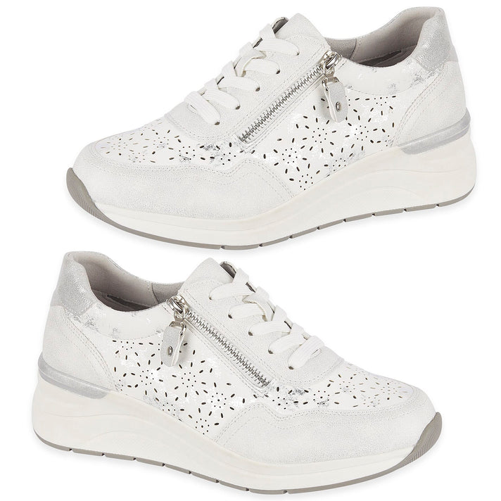 Shoreditch Womens Metallic Wedge Lace Up Sneakers With Side Zip (Size 4) - White 8419453 1