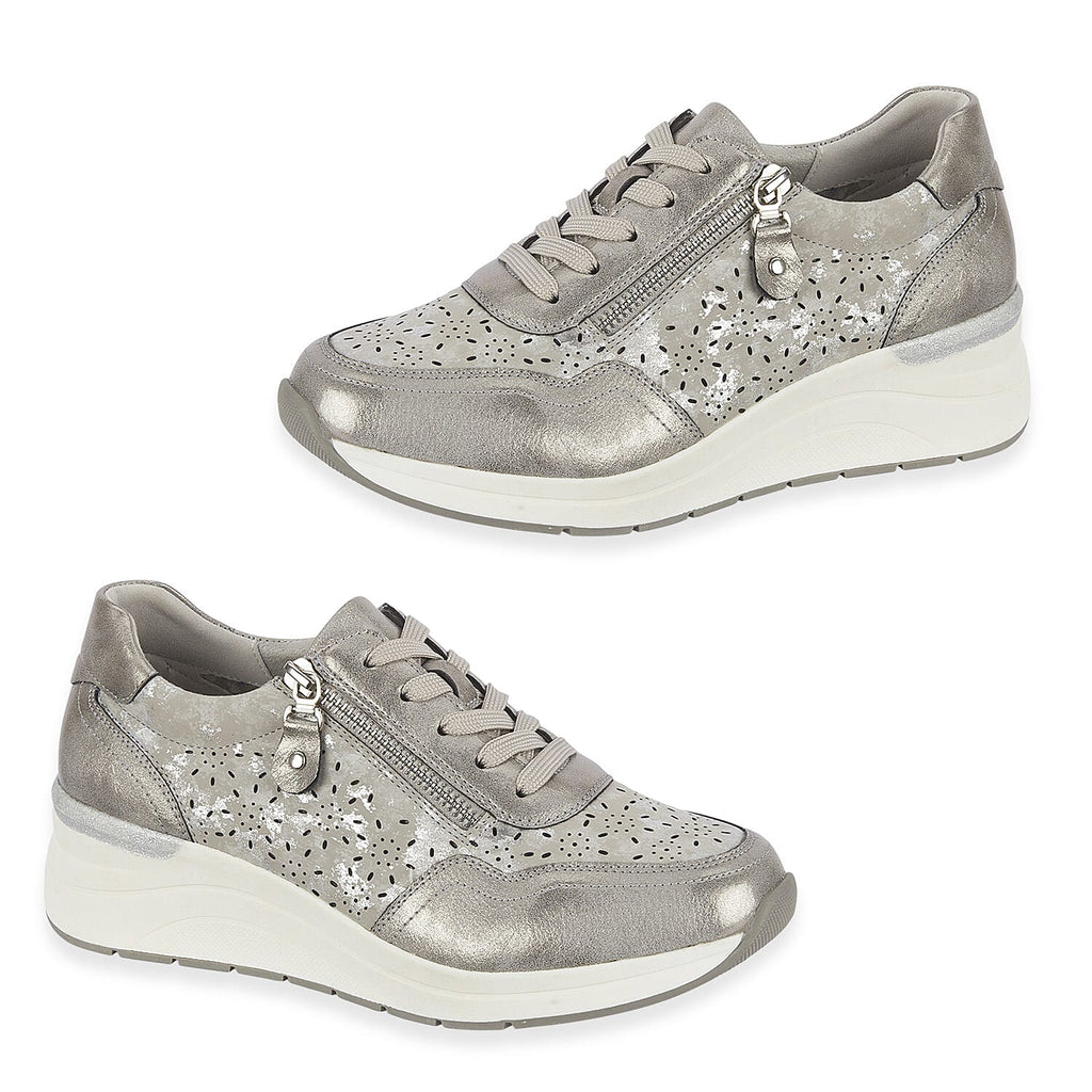Shoreditch Womens Metallic Wedge Lace Up Sneakers With Side Zip (Size 5) - Pewter_8419459