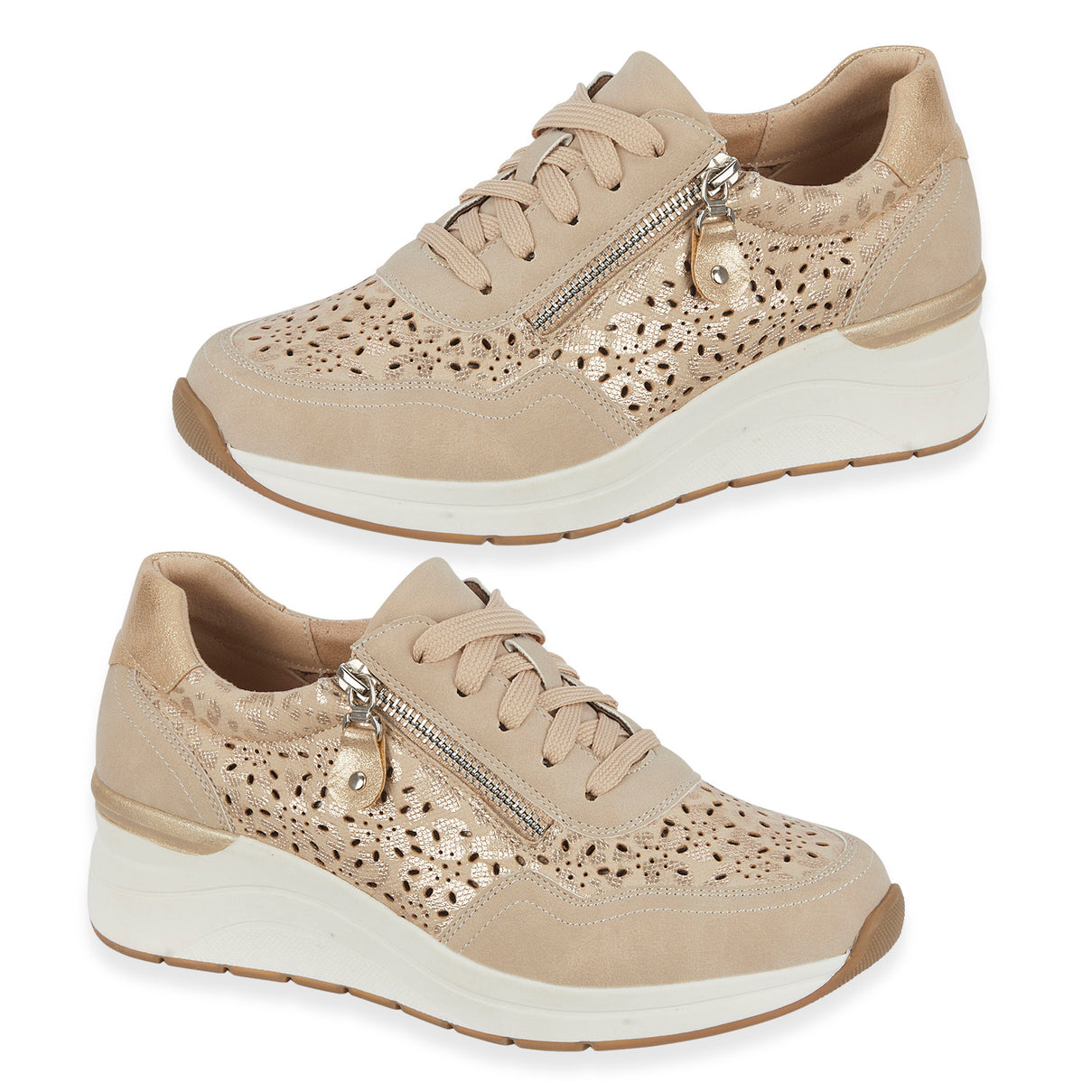 Shoreditch Womens Metallic Wedge Lace Up Sneakers With Side Zip (Size 4) - Beige V32516732 0