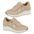 Shoreditch Womens Metallic Wedge Lace Up Sneakers With Side Zip (Size 4) - Beige_8419468