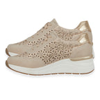 Shoreditch Womens Metallic Wedge Lace Up Sneakers With Side Zip (Size 4) - Beige_8419468_1