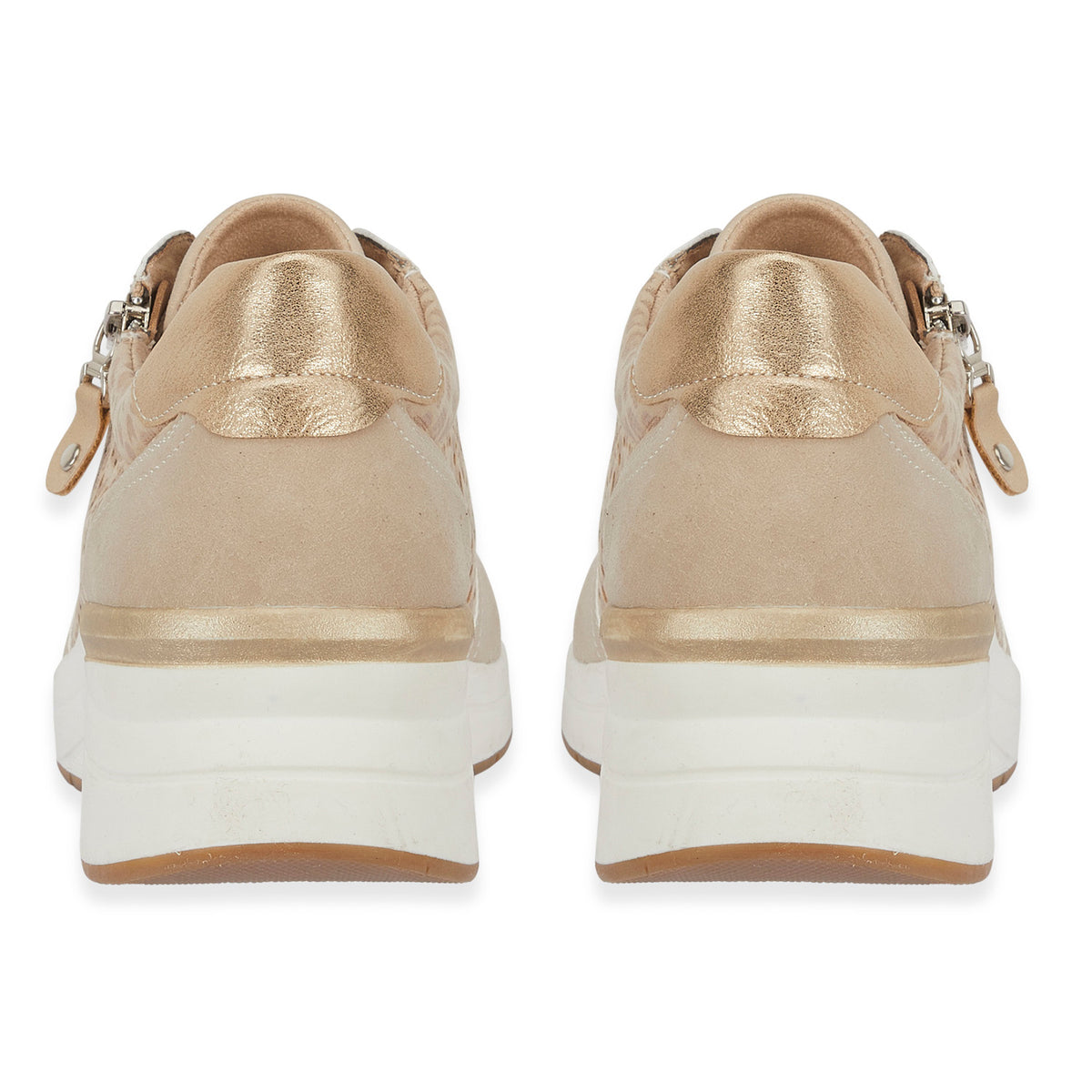 Shoreditch Womens Metallic Wedge Lace Up Sneakers With Side Zip (Size 4) - Beige V32516732 2