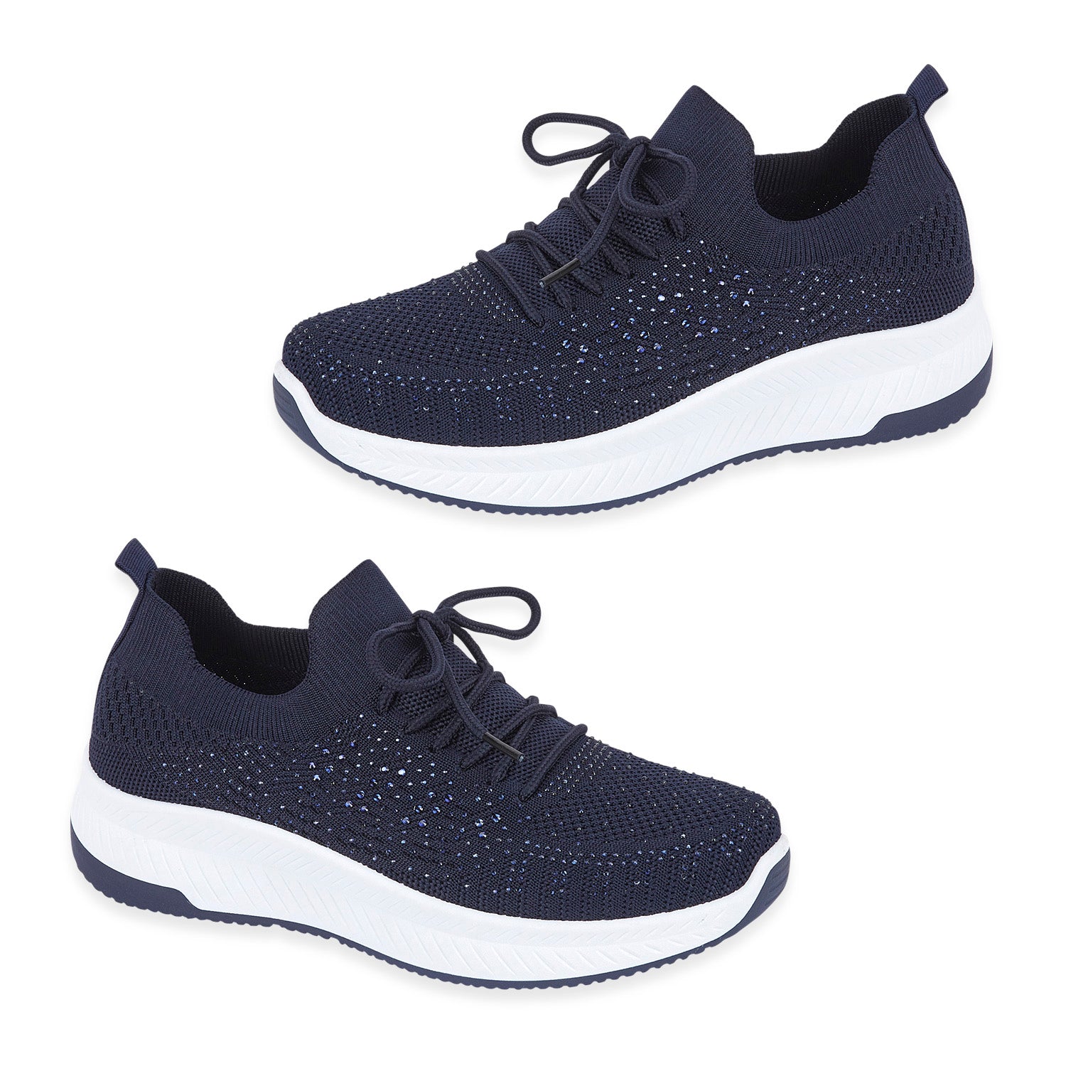 Calypso Light Weight Lace Up Trainer With Diamante Detailing (Size 7) - Navy V32512565 0