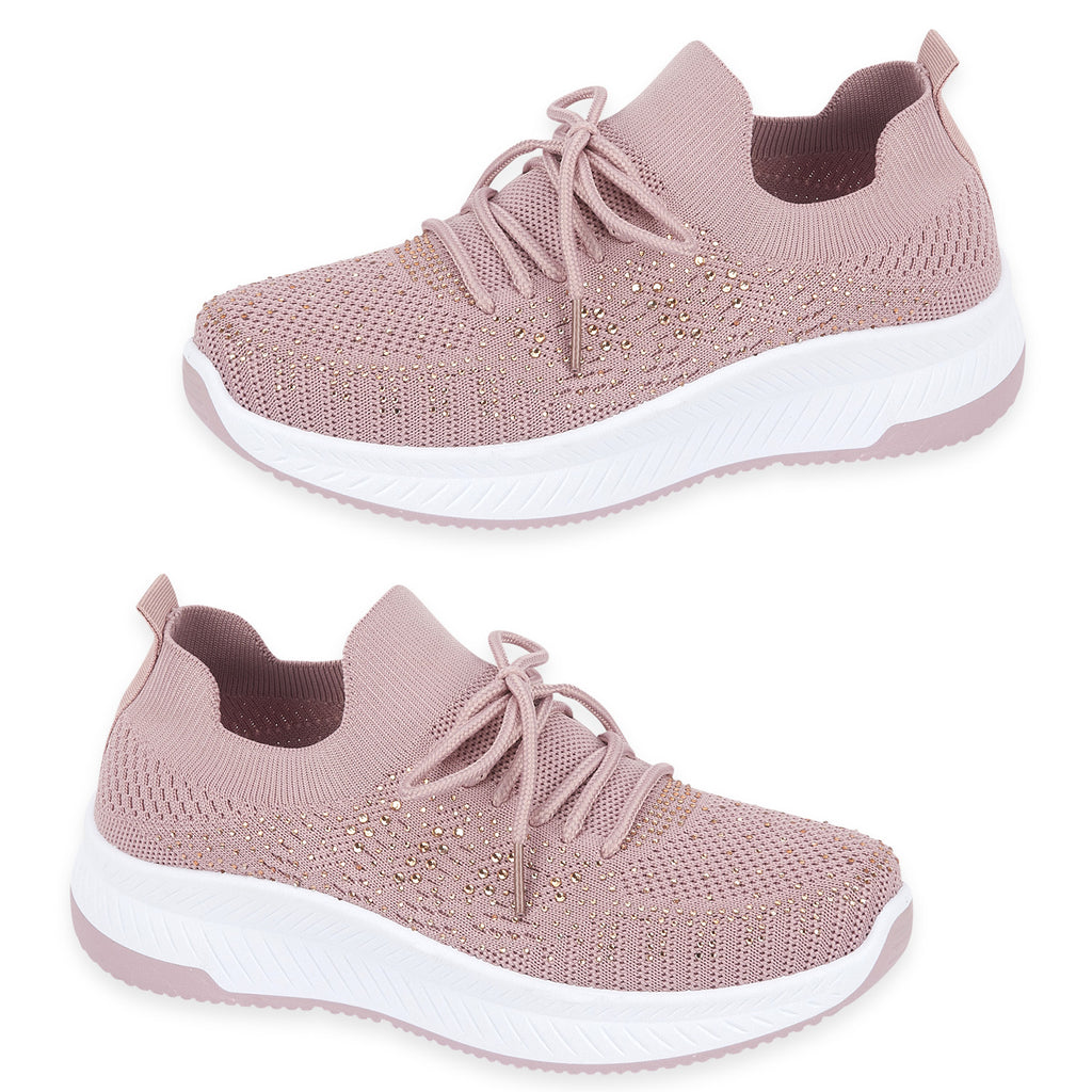 Calypso Light Weight Lace Up Trainer With Diamante Detailing (Size 4) - Pink_8419513