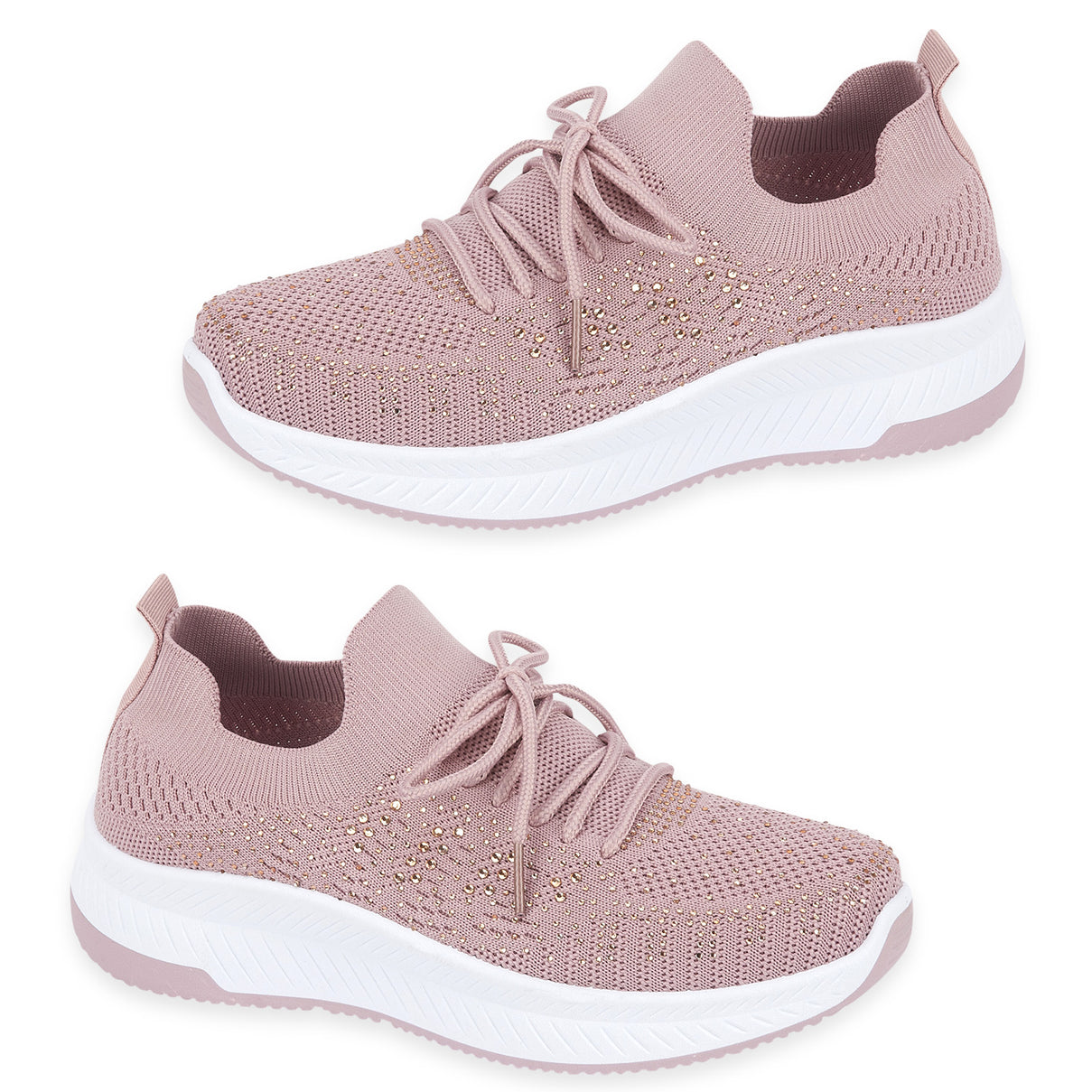 Calypso Light Weight Lace Up Trainer With Diamante Detailing (Size 4) - Pink V32512658 0