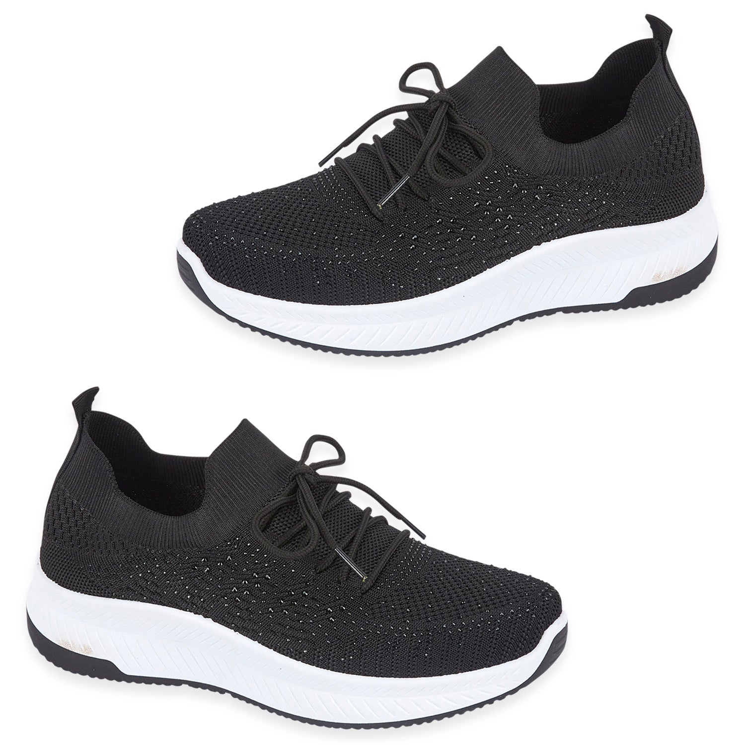 Calypso Light Weight Lace Up Trainer With Diamante Detailing (Size 4) - Black V32512491 0