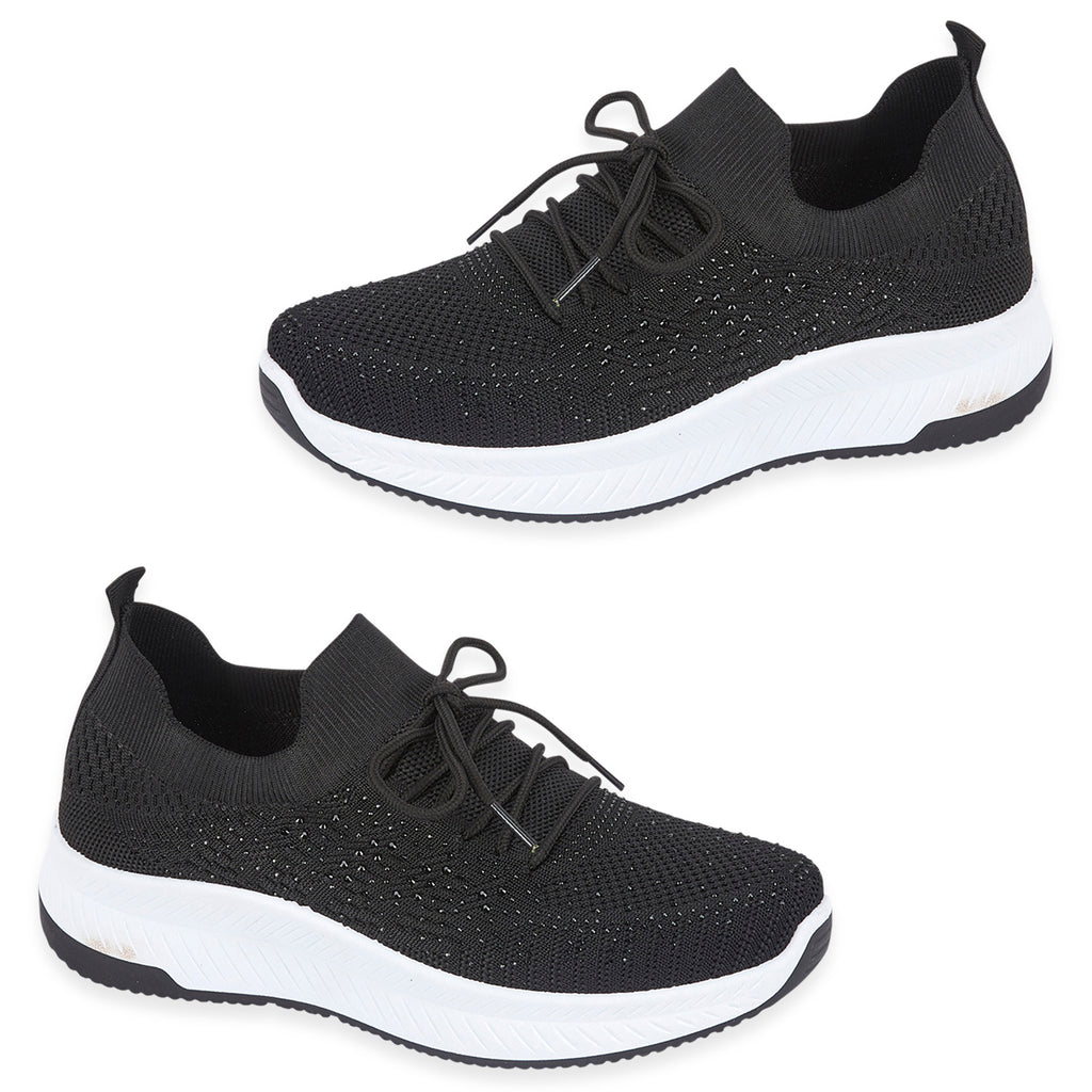 Calypso Light Weight Lace Up Trainer With Diamante Detailing (Size 5) - Black_8419519